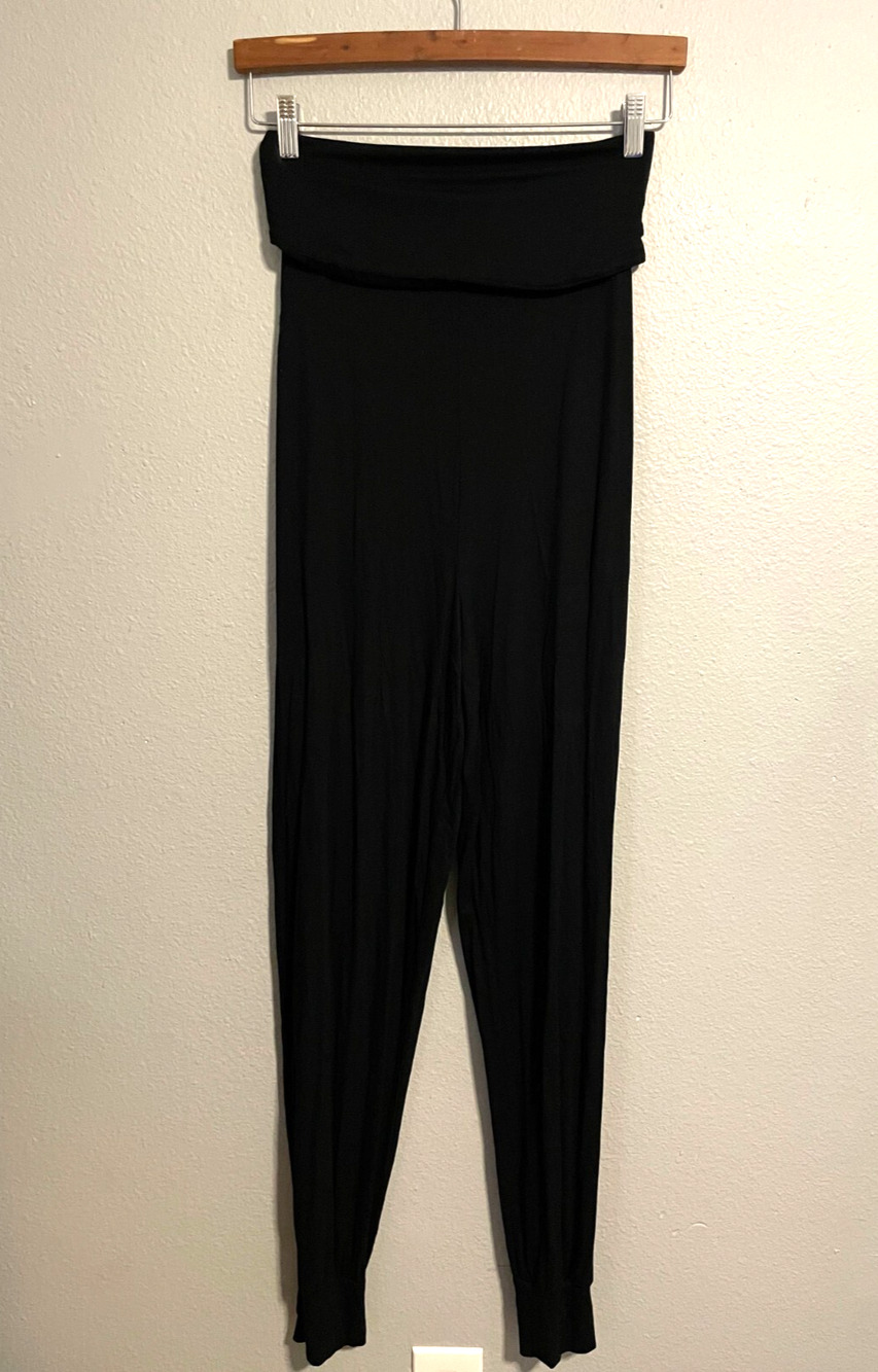 Free People Beach Womens Jogger Pants Size XS Black Fold Over Loungewear Boho
